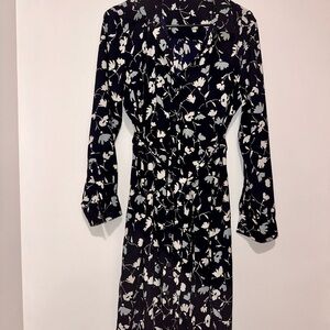 Ann Taylor Navy, Sky Blue and White Floral Long Sleeve Dress